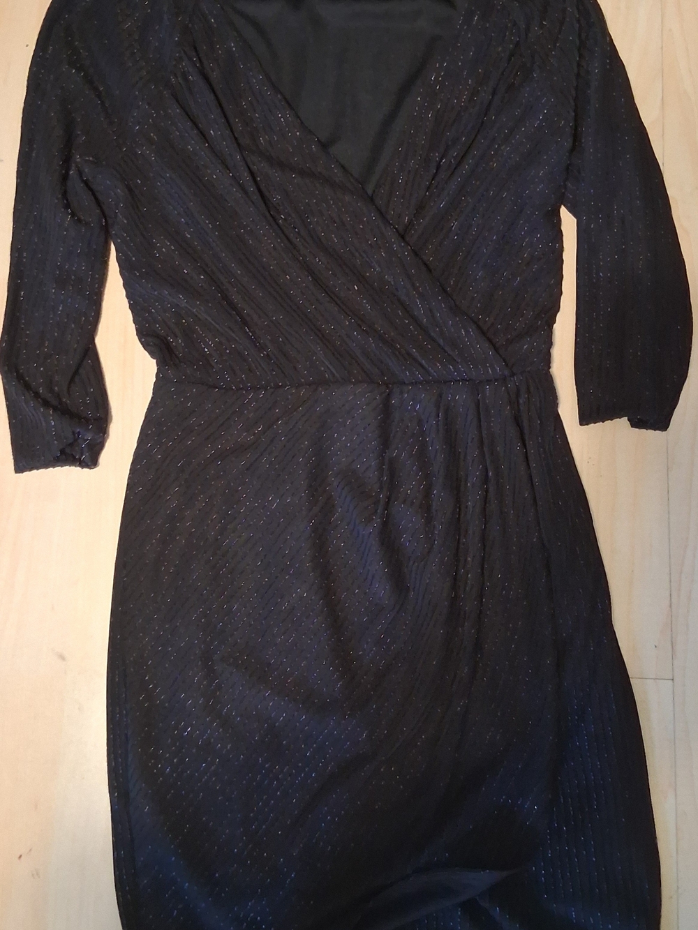 Guess Black Long Sleeve Wrap Dress with Metallic Thread
